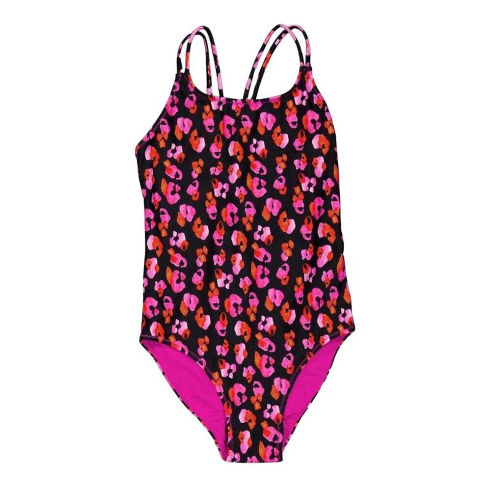 Biba Girls Leopard Print Cross Back One Piece Bathing Suit / Pink